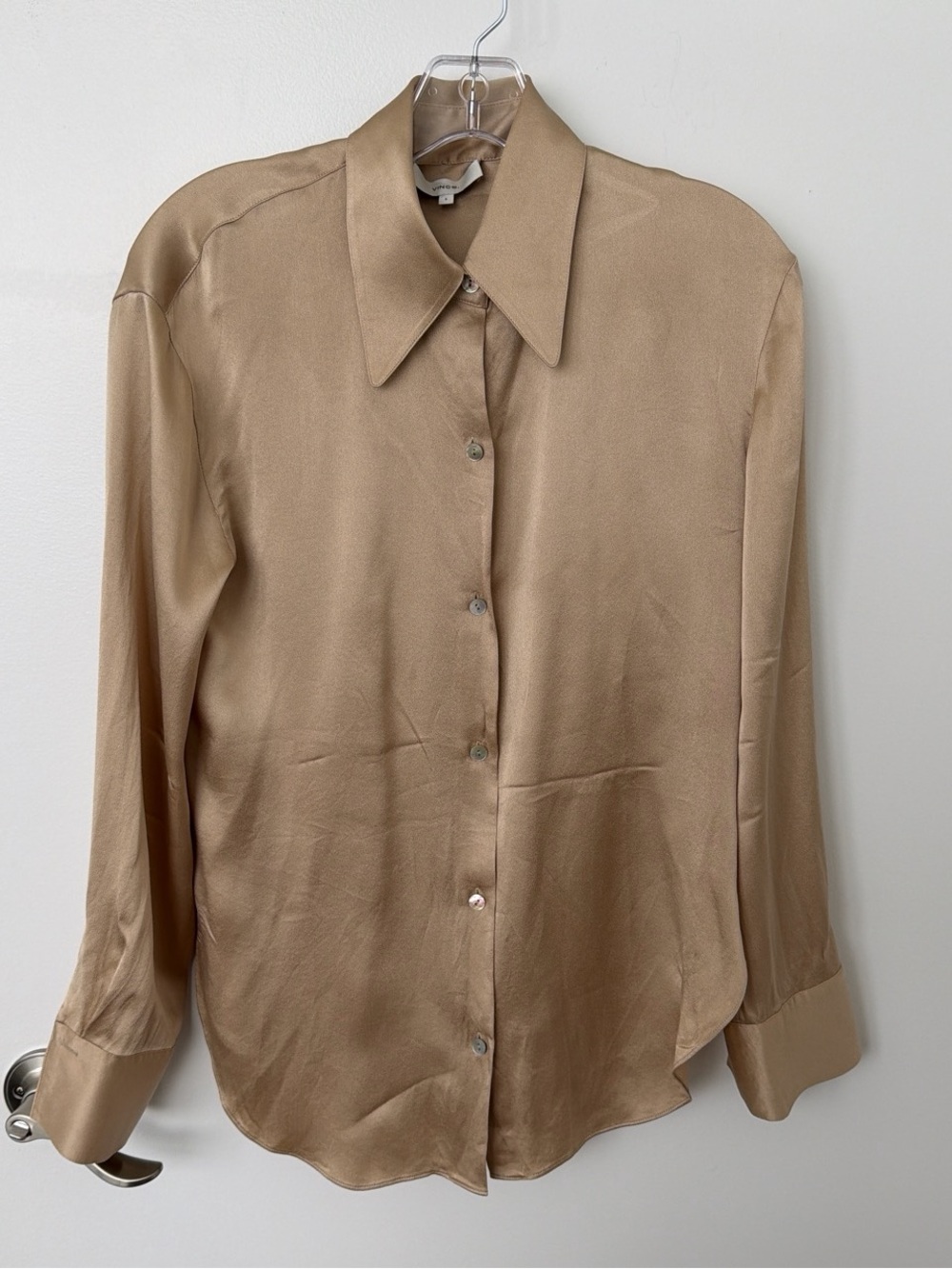 Vince Peach-Taupe Silk satin Button-Up Blouse